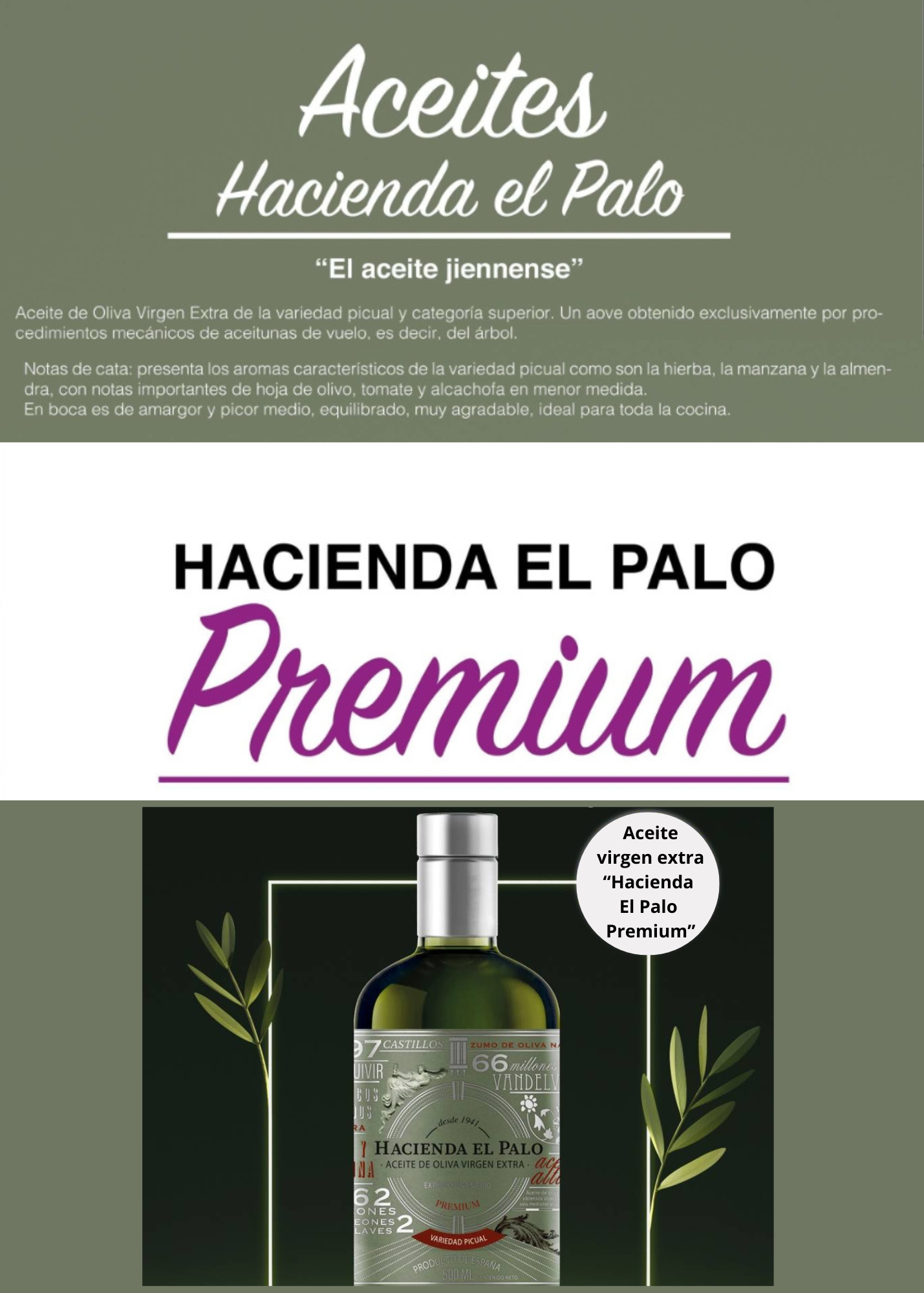 Aceite Hacienda del Palo caja de 12 botellas de 0.500 cl
